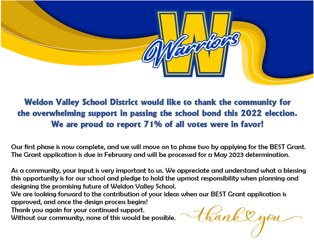 Thank You Weldon Valley Community! 