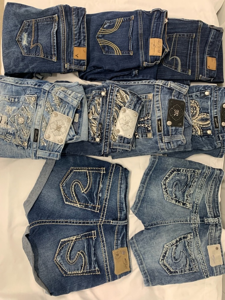 variety of jeans and shorts