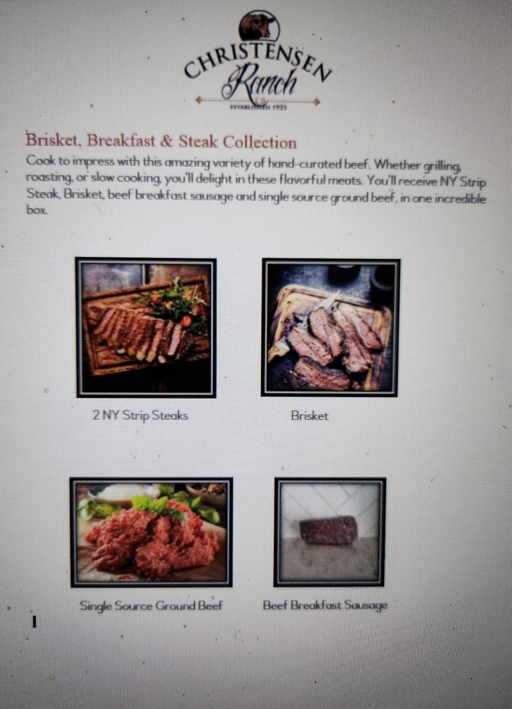 Flyer describing box of meat cuts
