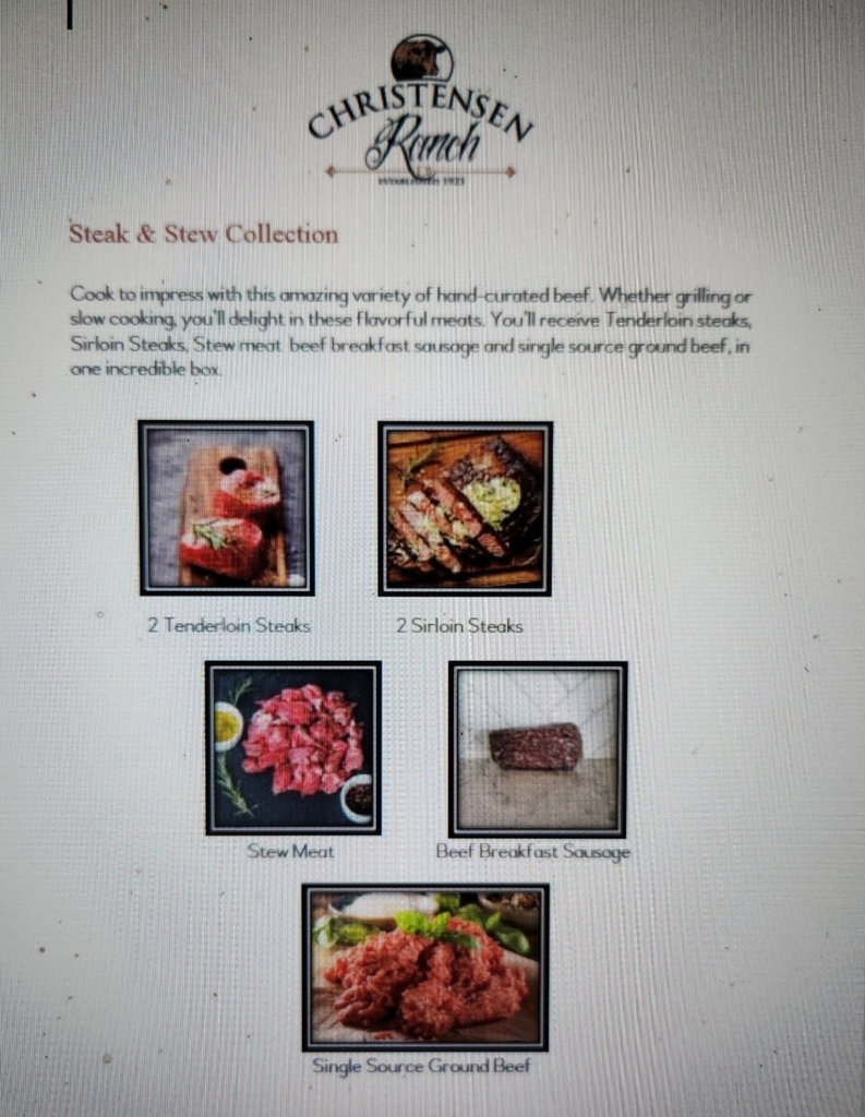 Flyer describing box of meat cuts